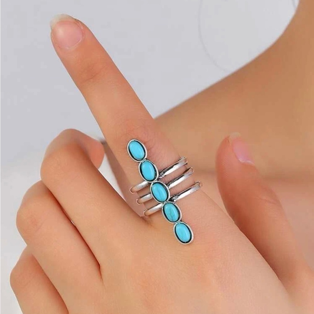 Turquoise Stone Linear Silver Ring